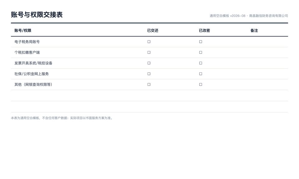 账号与权限交接表空白模板预览