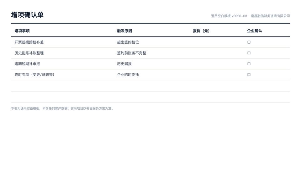 增项确认单空白模板预览